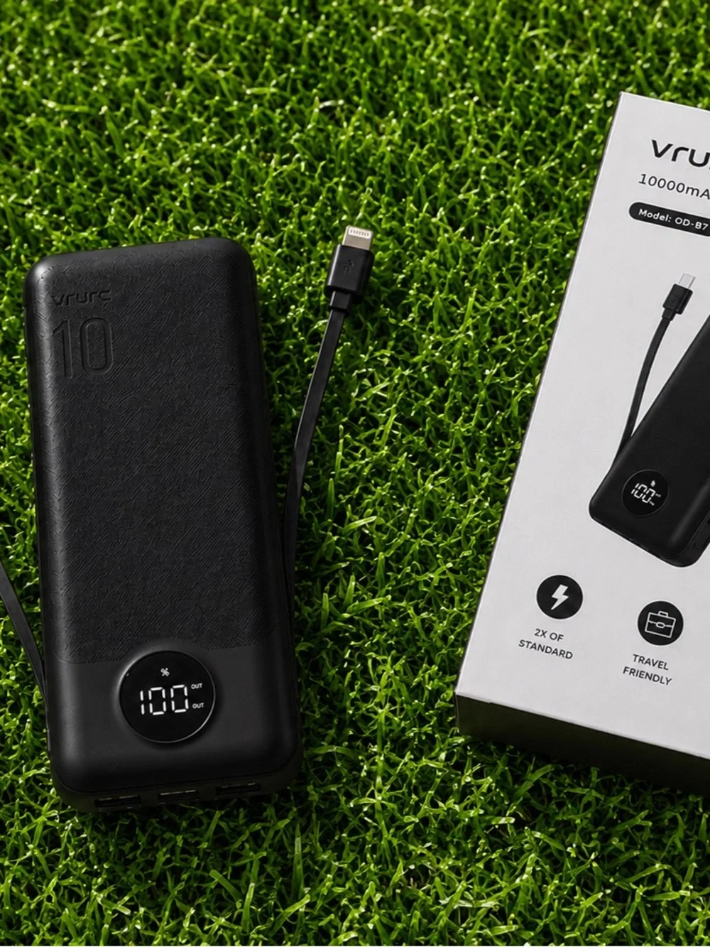 10000mAh Black Portable Power Bank Charger with LED Display